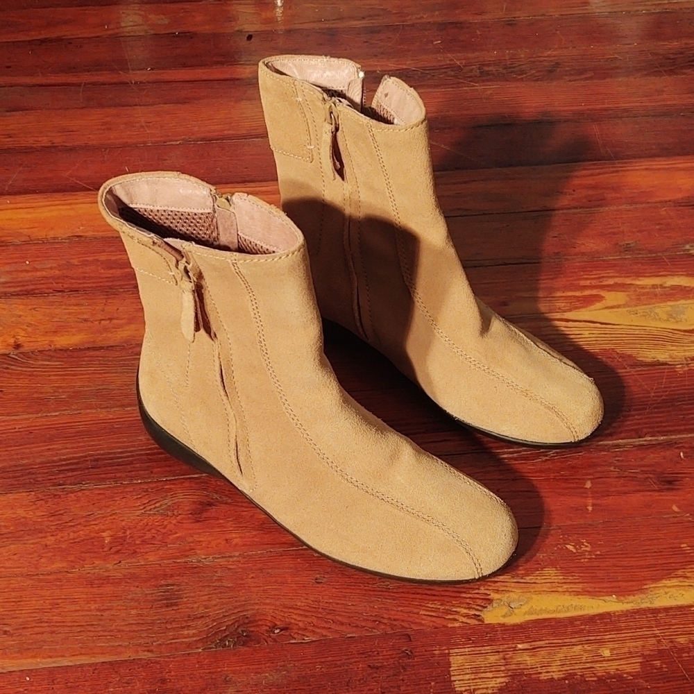 Lands' End Light Brown Suede Leather Zip High Ankle Boots Size 6.5